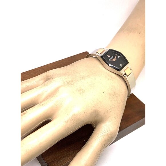 Bulova Womens Watch 98P216 Gemini Diamond Black Dial 2-Tone Quartz Petite 22.5mm - Picture 5 of 14